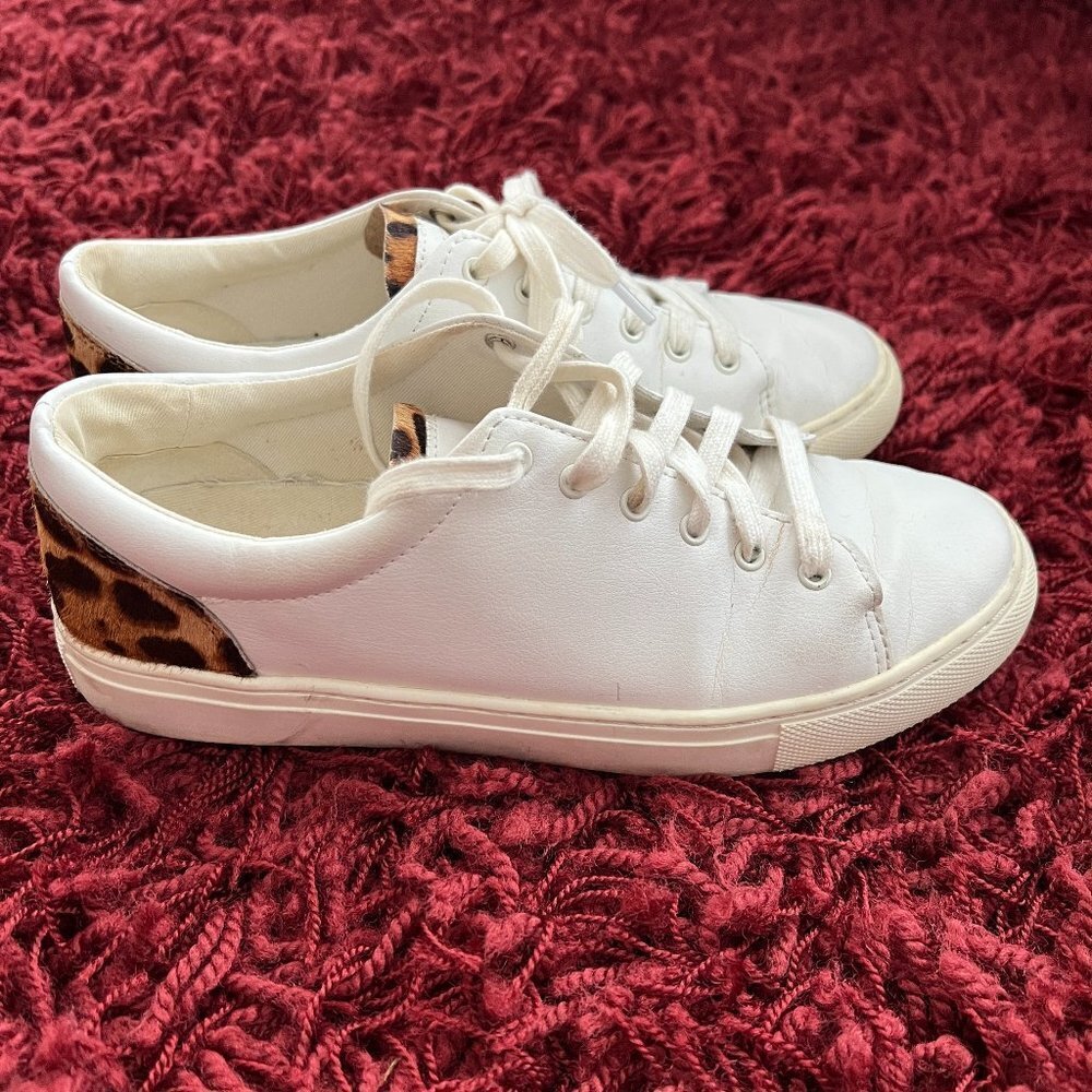 J. Crew White Cheetah Print Fur-Dryed Calf Hair Low Top Sneakers Women’s Size 7